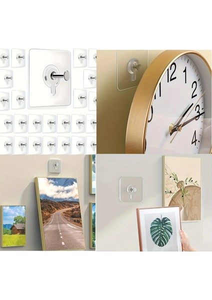 10 Adet Duvar Delmeden Zarar Vermeden Yapışkanlı Askılık Çivi Şeffaf Güçlü Iz Bırakmaz Tablo Yapışan