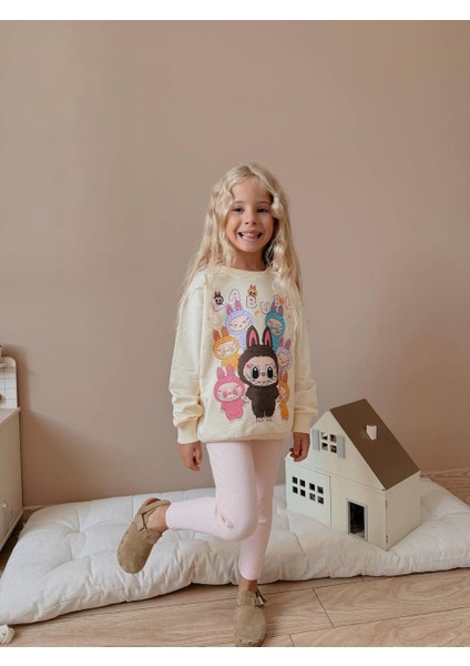 Kız Çocuk Labubu Modelli Taytlı Takım