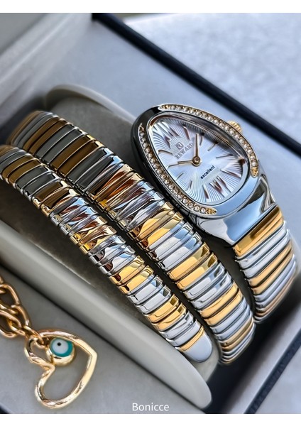 Kalından Inceye Doğru Taşlı Yılan Saat (2 Tur),kibar Kasa (24 Çap),3 Atm Gold/gri Çelik Kordon