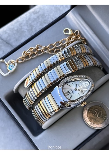 Kalından Inceye Doğru Taşlı Yılan Saat (2 Tur),kibar Kasa (24 Çap),3 Atm Gold/gri Çelik Kordon modelleri