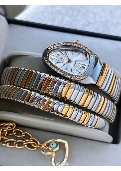 Kalından Inceye Doğru Taşlı Yılan Saat (2 Tur),kibar Kasa (24 Çap),3 Atm Gold/gri Çelik Kordon indirimleri