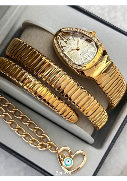 Kalından Inceye Doğru Taşlı Yılan Saat (2 Tur),kibar Kasa (24 Çap),3 Atm Gold Çelik Kordon, Bileklik fiyatları