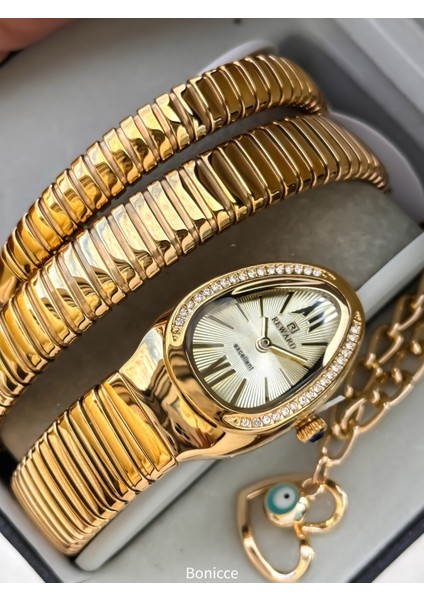 Kalından Inceye Doğru Taşlı Yılan Saat (2 Tur),kibar Kasa (24 Çap),3 Atm Gold Çelik Kordon, Bileklik modelleri