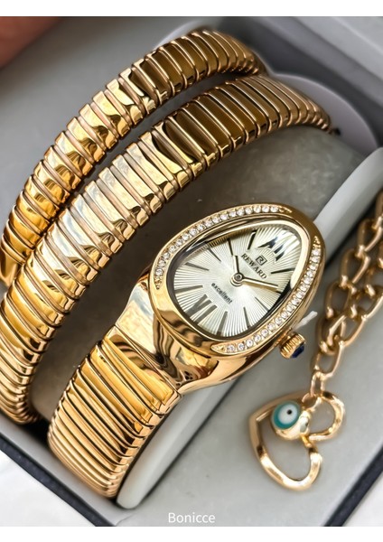 Kalından Inceye Doğru Taşlı Yılan Saat (2 Tur),kibar Kasa (24 Çap),3 Atm Gold Çelik Kordon, Bileklik fırsatları