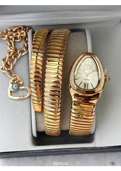 Kalından Inceye Doğru Taşlı Yılan Saat (2 Tur),kibar Kasa (24 Çap),3 Atm Gold Çelik Kordon, Bileklik
