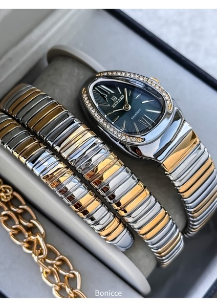 Kalından Inceye Doğru Taşlı Yılan Saat (2 Tur),kibar Kasa (24 Çap),3 Atm Gri/yeşil Çelik Kordon,ç