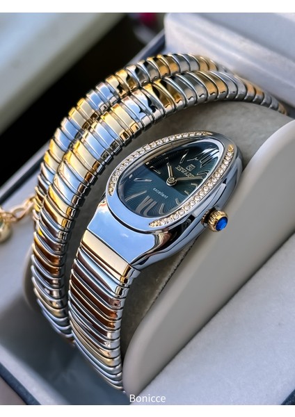 Kalından Inceye Doğru Taşlı Yılan Saat (2 Tur),kibar Kasa (24 Çap),3 Atm Gri/yeşil Çelik Kordon,ç fiyatları