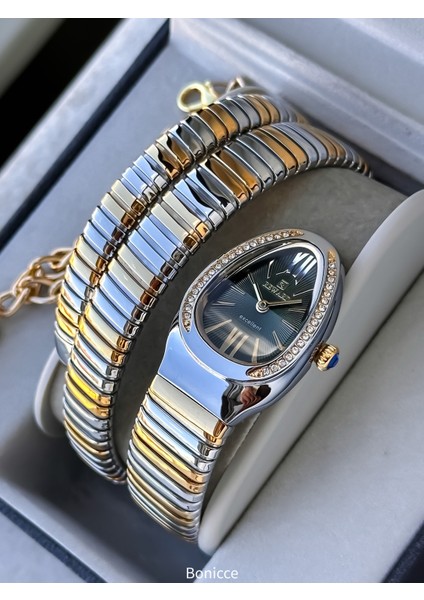 Kalından Inceye Doğru Taşlı Yılan Saat (2 Tur),kibar Kasa (24 Çap),3 Atm Gri/yeşil Çelik Kordon,ç fırsatları