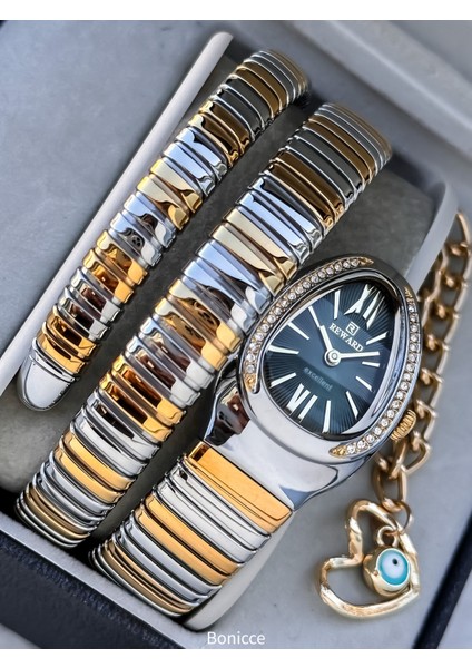 Kalından Inceye Doğru Taşlı Yılan Saat (2 Tur),kibar Kasa (24 Çap),3 Atm Gri/yeşil Çelik Kordon,ç