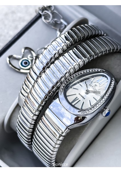 Kalından Inceye Doğru Taşlı Yılan Saat (2 Tur),kibar Kasa (24 Çap),3 Atm Gri Çelik Kordon, Bileklik