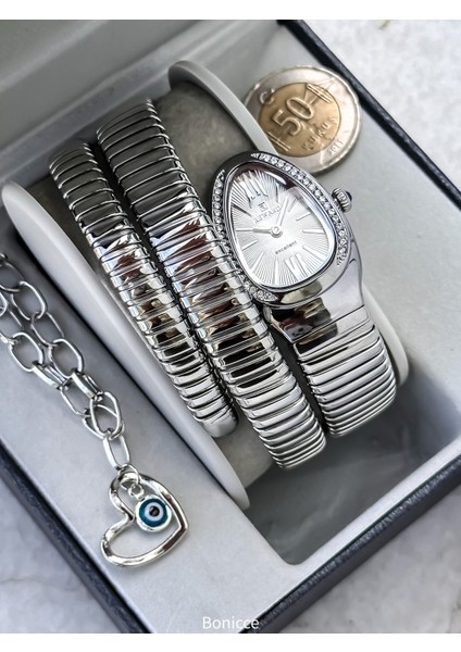 Kalından Inceye Doğru Taşlı Yılan Saat (2 Tur),kibar Kasa (24 Çap),3 Atm Gri Çelik Kordon, Bileklik fırsatları