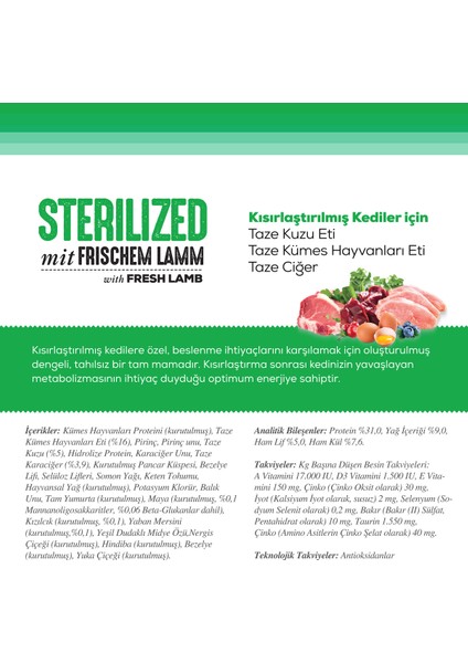 2 kg Sterilised Kuzu Etli Kuru Kedi Maması fiyatları