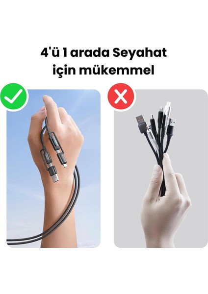 CA-1990 4’ü 1 Arada Şarj Kablosu (Type-C/Type-A → Type-C/lightning) 60W Pd, Watt Ekranlı, 1.2 M