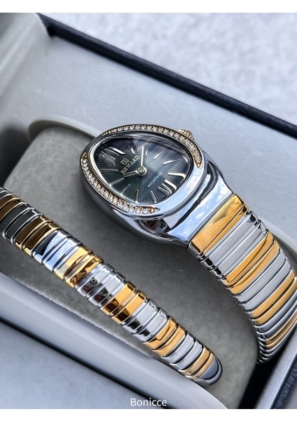 Kalından Inceye Doğru Taşlı Yılan Saat Tek Tur,kibar Kasa (24 Çap),3 Atm Yeşil Çelik Kordon,bileklik fırsatları