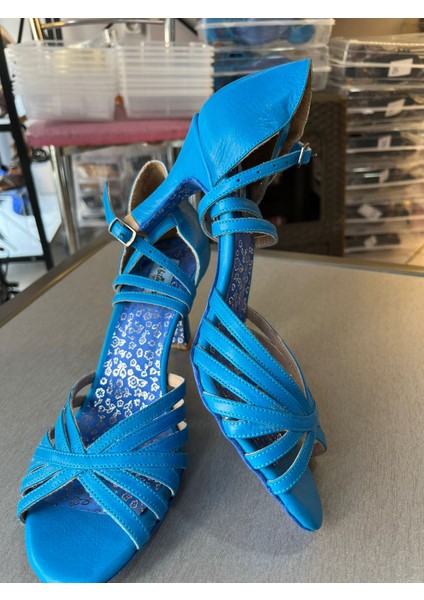 Mavi 7 Bantlı Latin, Salsa, Bacata, Tango, Dans ve Salon Ayakkabı 7 cm 11 Pont Kadeh Topuk modelleri