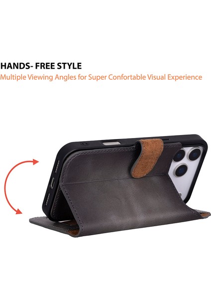 Bloomcase Magic Wallet Ash Gray Apple iPhone 17 Pro (6.3") Hakiki Deri Çıkarılabilir Cüzdanlı Telefon Kılıfı fırsatları
