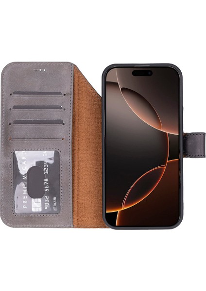 Bloomcase Magic Wallet Ash Gray Apple iPhone 17 Pro (6.3") Hakiki Deri Çıkarılabilir Cüzdanlı Telefon Kılıfı indirimleri