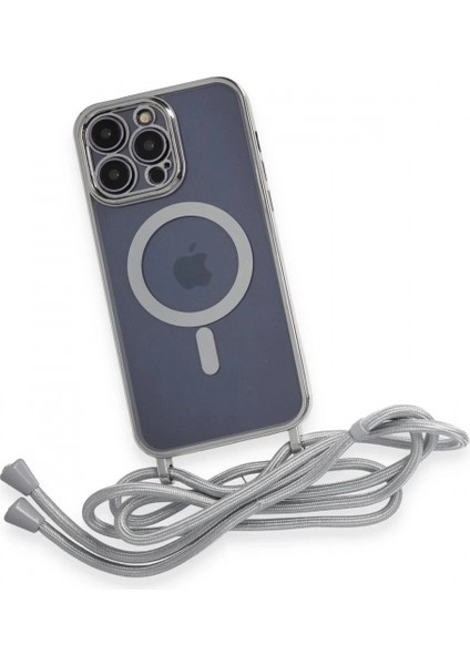 iPhone 13 Pro Kılıf Divo Lazer Askılı Magsafe Kapak - Gümüş fırsatları