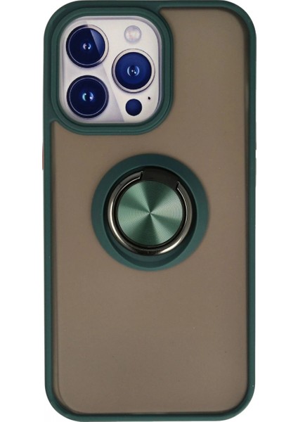 iPhone 15 Pro Kılıf Montreal Yüzüklü Silikon Kapak - Yeşil