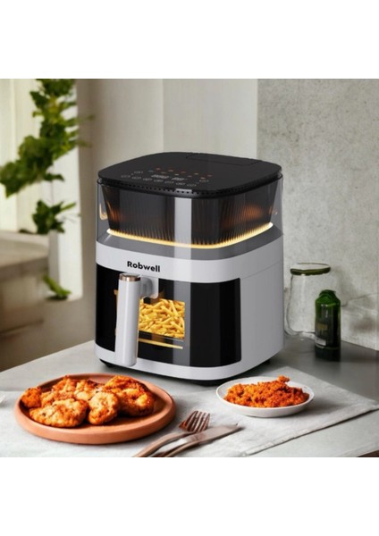5l Renkli Menü 10 Pişirme Mod Akıllı Sesli Uyarı Air Fryer Beyaz