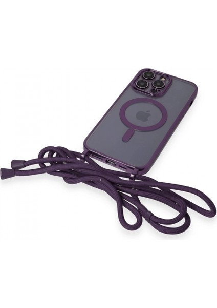 iPhone 13 Pro Max Kılıf Divo Lazer Askılı Magsafe Kapak - Derin Mor