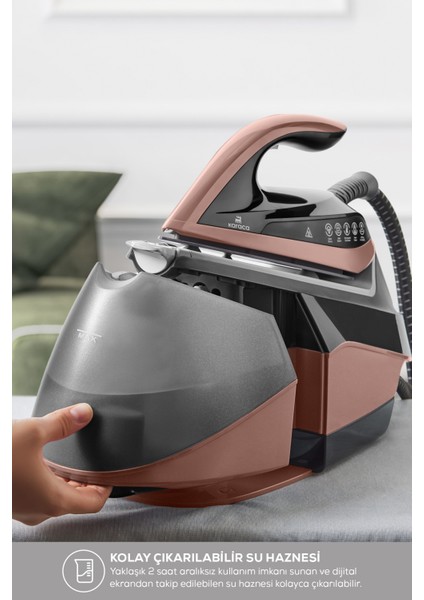 Vantuzlu Dokunmatik Kazanlı Ütü, Rosegold, 2600W, Pembe indirimleri