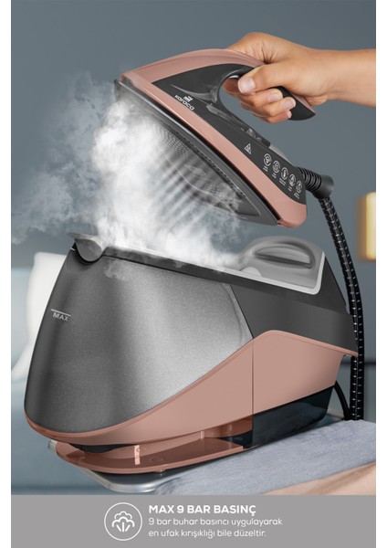 Vantuzlu Dokunmatik Kazanlı Ütü, Rosegold, 2600W, Pembe