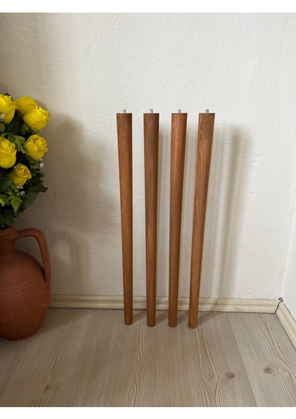 47 cm Açık Meşe Ahşap Sehpa Ayağı 4 Adet Ahşap Ayak | Mobilya Ayağı + Metal Bağlantı Aparatları fırsatları