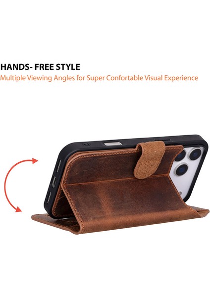 Bloomcase Magic Wallet Saddle Brown Apple iPhone 17 Pro (6.3") Hakiki Deri Çıkarılabilir Cüzdanlı Telefon Kılıfı fırsatları