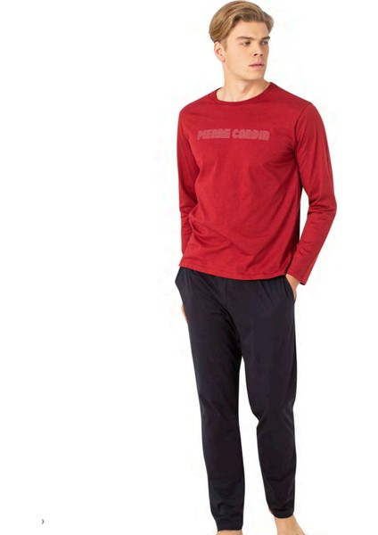 6093 Erkek Bordo Uzun Kollu Bisiklet Yaka Pijama Takımı