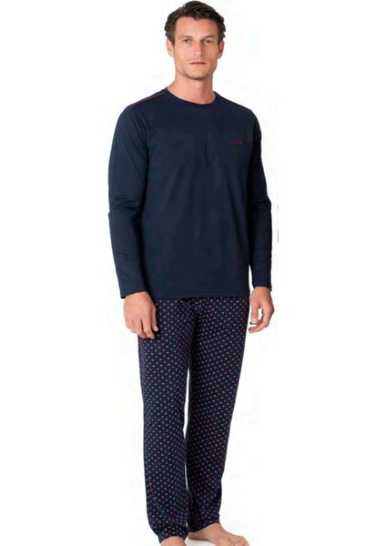 6099 Erkek Lacivert Uzun Kollu Bisiklet Yaka Pijama Takımı