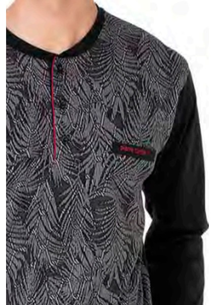 6111 Erkek Siyah Uzun Kollu Yakası Düğmeli Pijama Takım fiyatları