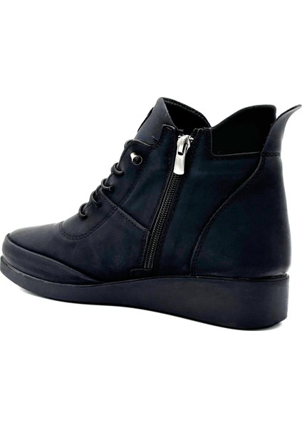 (Oc Shoes) Termo Kaymaz Taban Fermuarlı Kadın Kısa Bot Siyaha Siyah indirimleri