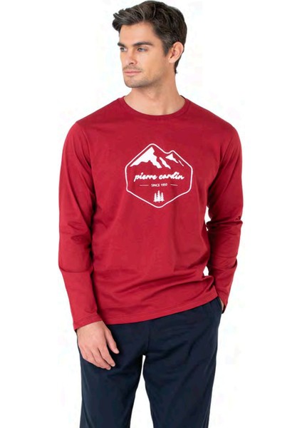 6097 Erkek Bordo Uzun Kollu Bisiklet Yaka Pijama Takımı