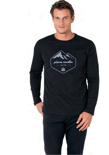 6097 Erkek Siyah Uzun Kollu Bisiklet Yaka Pijama Takımı