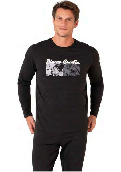 6096 Erkek Siyah Uzun Kollu Bisiklet Yaka Pijama Takımı