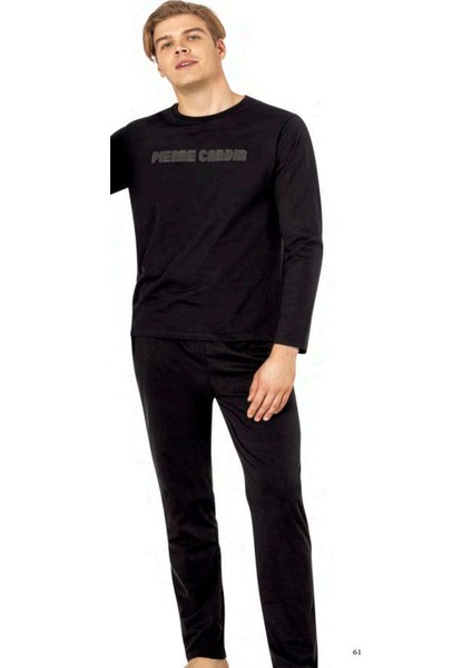 6093 Erkek Siyah Uzun Kollu Bisiklet Yaka Pijama Takımı
