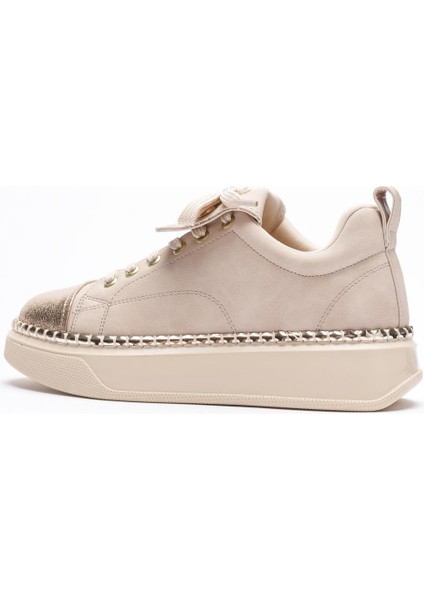Kadın Nubuk Sneaker Spor Ayakkabı Gold Detaylı Bej Glorina modelleri