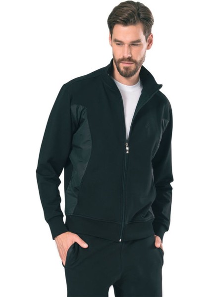 7000 Erkek Siyah Uzun Kollu Dik Yaka Fermuarlı Eşofman Takımı