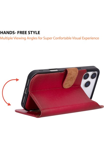 Bloomcase Magic Wallet Crimson Red Apple iPhone 17 Pro (6.3") Hakiki Deri Çıkarılabilir Cüzdanlı Telefon Kılıfı fırsatları