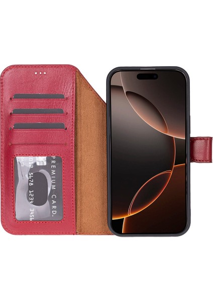 Bloomcase Magic Wallet Crimson Red Apple iPhone 17 Pro (6.3") Hakiki Deri Çıkarılabilir Cüzdanlı Telefon Kılıfı indirimleri