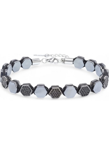 Zirkon Taşlı Ayarlanabilir Hematit Çelik Bileklik 31832B16D1