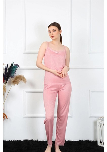 Kadın Ip Askılı Somon Pijama Takım