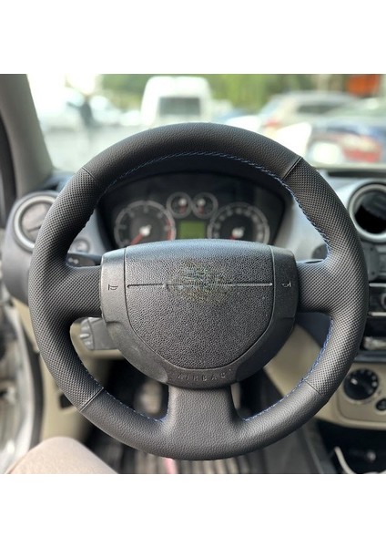 Ford Connect Fiesta Çıkıntılı Bombeli Araca Özel Dikmeli Direksiyon Kılıfı Nokta Düz Mavi Ip