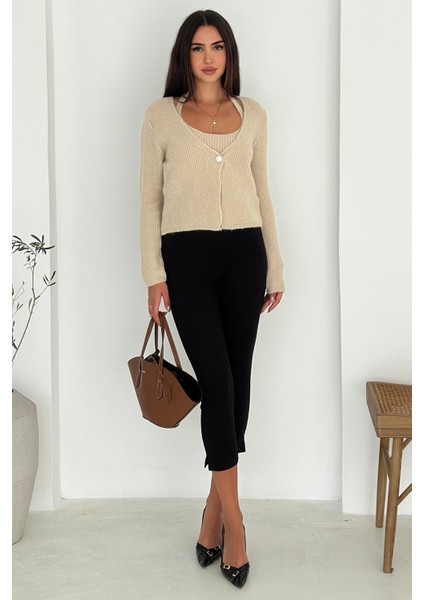 Kadın Örgü Crop Top & Hırka Takımı – Yumuşak & Minimal Stil fiyatları