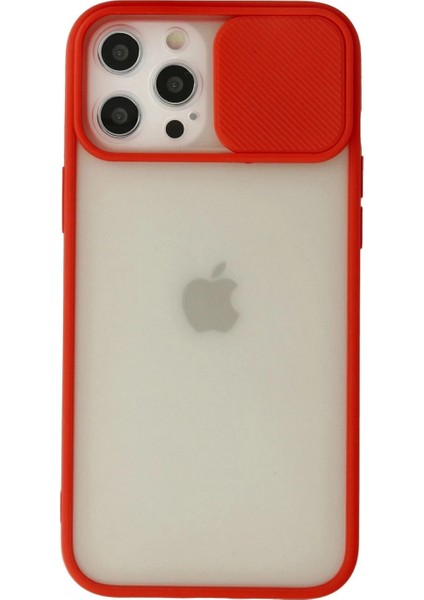 iPhone 12 Pro Max Kılıf Palm Buzlu Kamera Sürgülü Silikon - Kırmızı