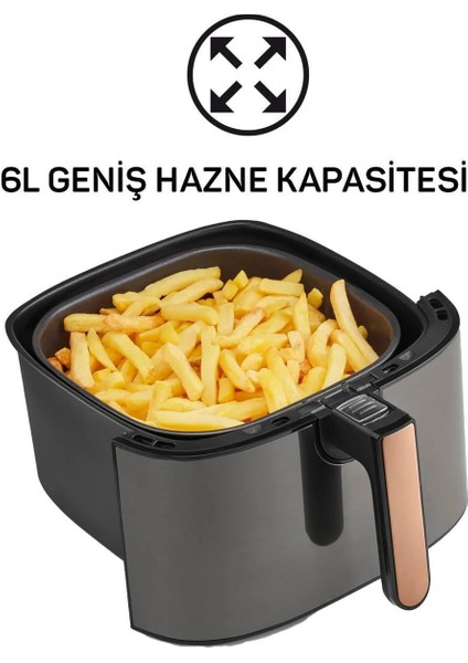 Yağsız Büyük Kapasiteli Hava Fritözü, Bakır, 6 Litre modelleri