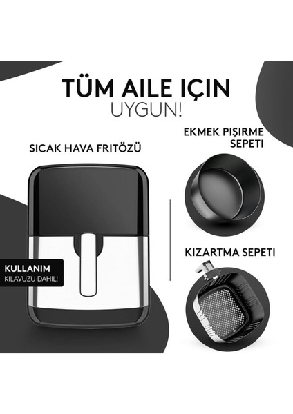 5.5lt Hacimli, 1700W, 12 Programlı Paslanmaz Çelik Fritöz Siyah fırsatları