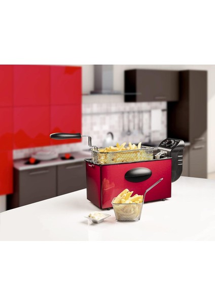 2000W 3.5l Yağ Fritözü, Soğuk Bölge Teknolojisi, Sıcaklık Ayarlı, Kırmızı modelleri