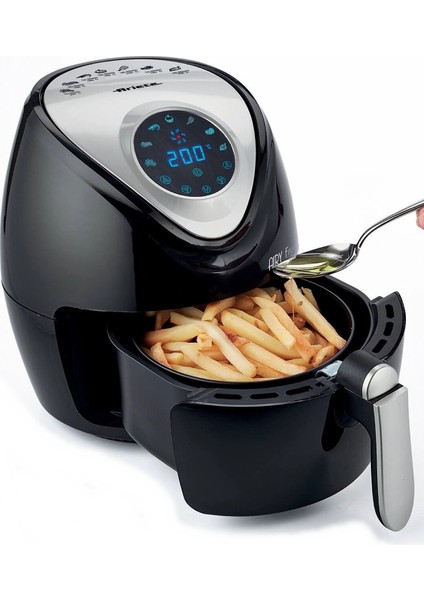 7 Programlı 2.6 Litre Yağsız Sıcak Hava Fritözü, Siyah